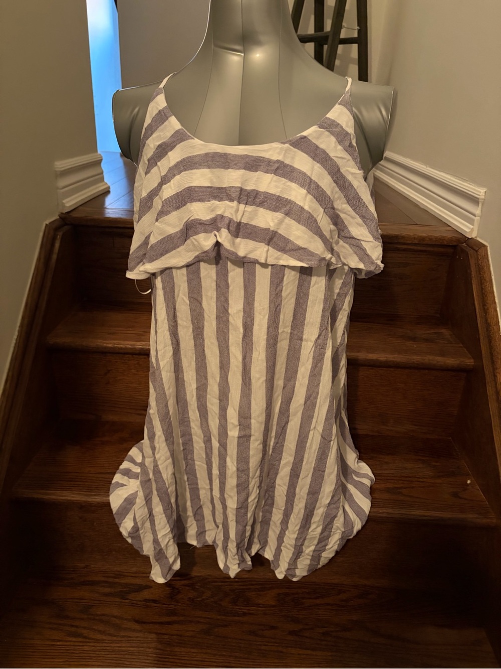 Striped Flowy Spaghetti Strap Dress - Blue & White